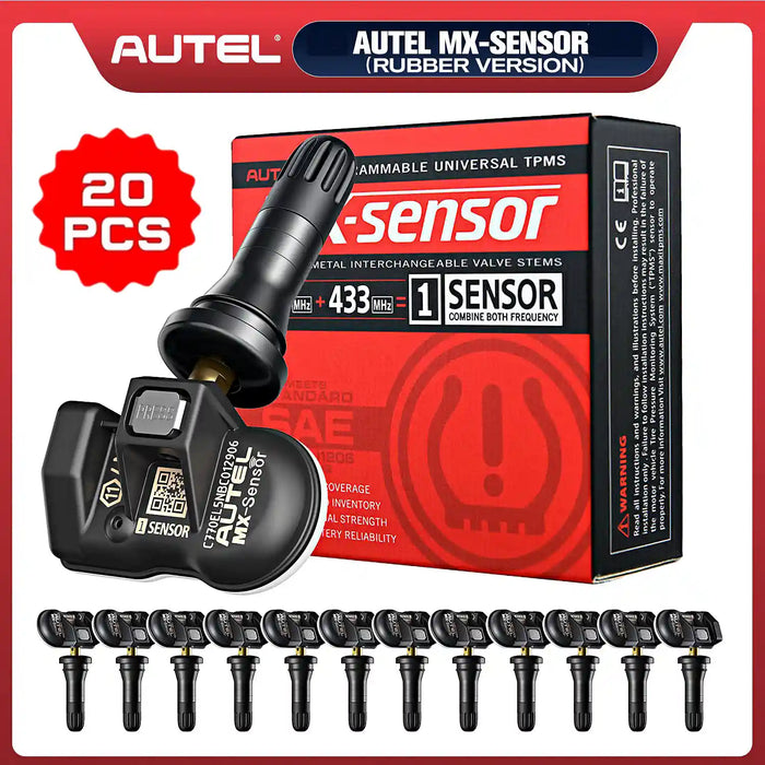 Autel MX-Sensor 20 Pack, 315MHz & 433MHz 2in1 Tire Pressure Sensors Programmable Universal Screw-in Rubber Stem Tire Sensor