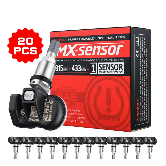 Autel MX-Sensor 20 Pack, 315MHz & 433MHz 2in1 Tire Pressure Sensors Programmable Universal Screw-in Rubber Stem Tire Sensor