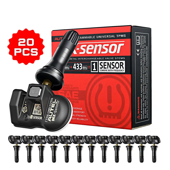 Autel MX-Sensor 20 Pack, 315MHz & 433MHz 2in1 Tire Pressure Sensors Programmable Universal Screw-in Rubber Stem Tire Sensor