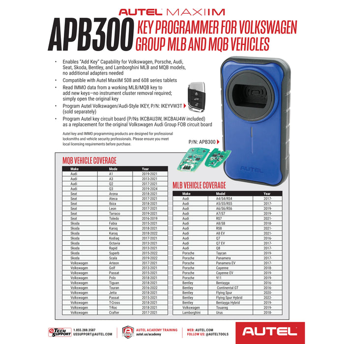 Autel MaxiIM APB300 Key Programmer For Volkswagen Group MLB And MQB Vehicles,Compatible with Autel MaxiIM IM508, IM508S, IM608, IM608S II, IM608 PRO II tablets