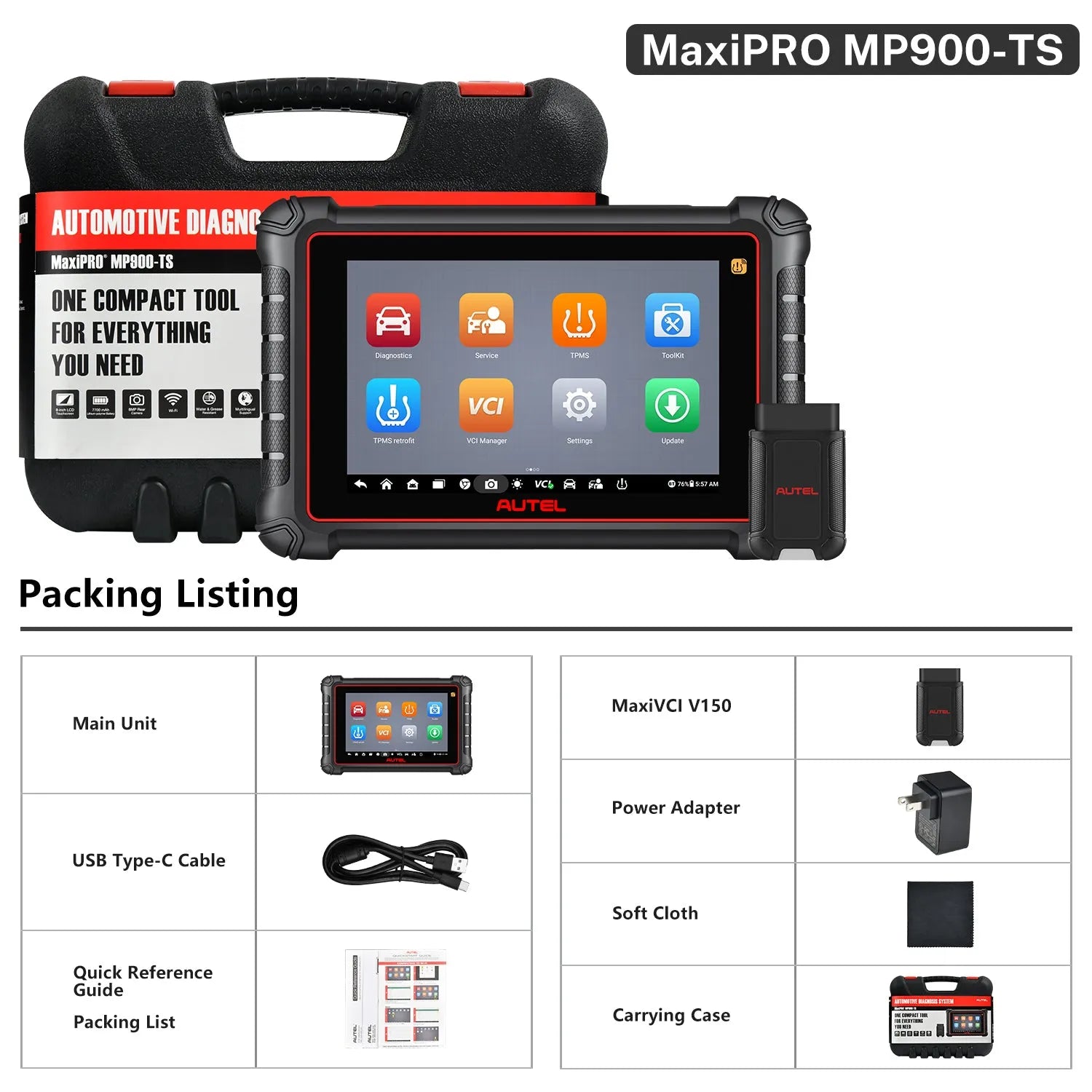 Autel MaxiPRO MP900TS Advanced TPMS Relearn Reset Programming Tool Diagnostic Scanner, 8'' Screen All System Diagnostic, Pre & Post Scan, DoIP CAN FD Protocols Supported, Upgraded Ver. Of MP808Z-TS/MP808TS