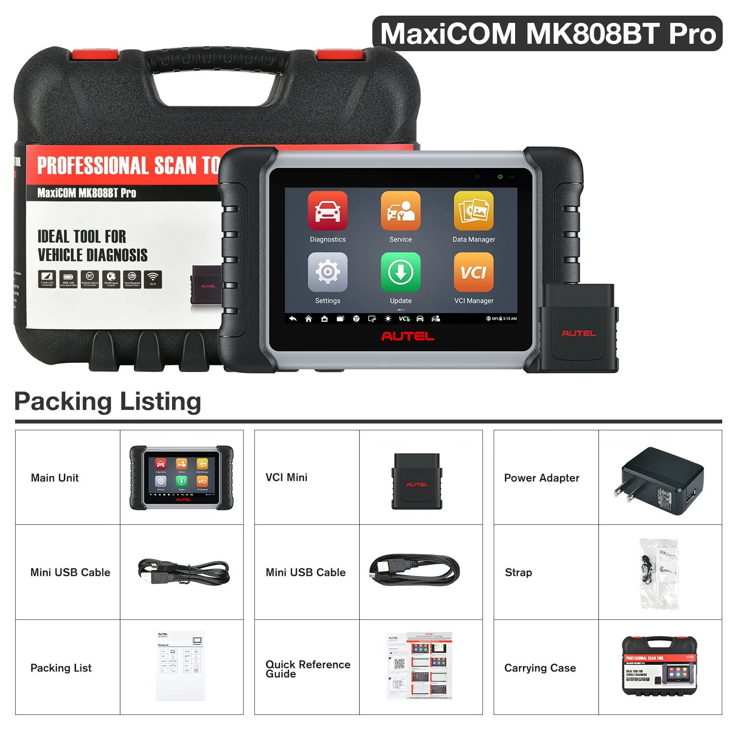 AUTEL MK808BT PRO PACKAGE LIST