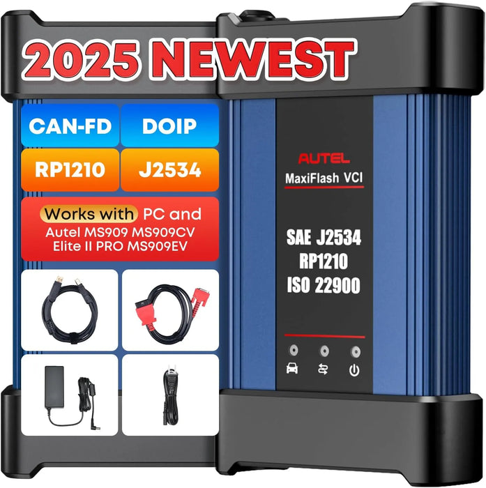 Autel MaxiFlash VCI J2534 ECU Programming Device, Multi-Protocol SAE J2534/ CAN FD/ DoIP/ D-PDU/ RP1210, Work with Autel MaxiCOM Ultra Lite MaxiSYS Elite II Pro MS909 MS909EV MS909CV