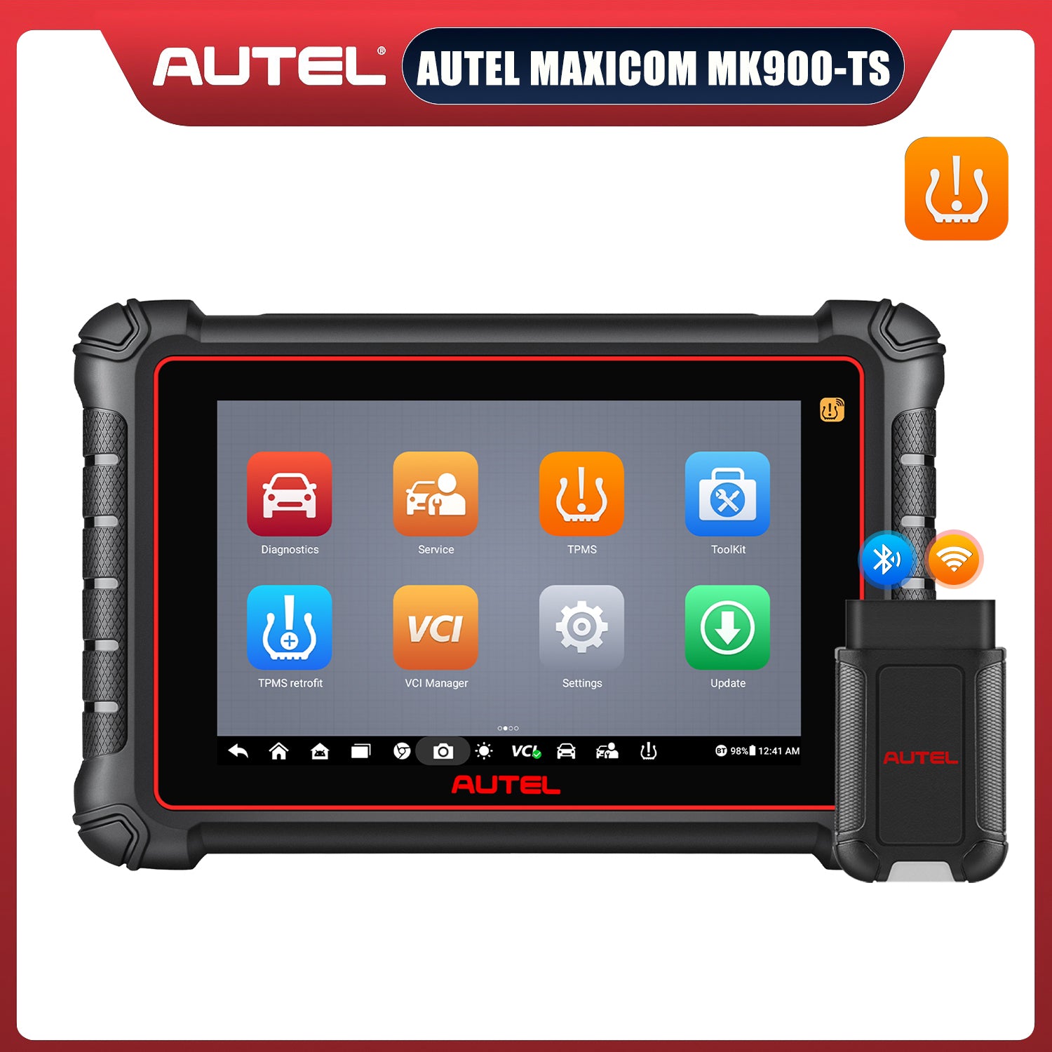 Autel MaxiCOM MK900TS Wireless TPMS Diagnostic Scanner with Android 11.0, Full TPMS Functions, All Systems Diagnostics, Bi-Directional Control, Support DoIP/CAN FD Protocols, 40+ Services, Upgraded of MK808TS