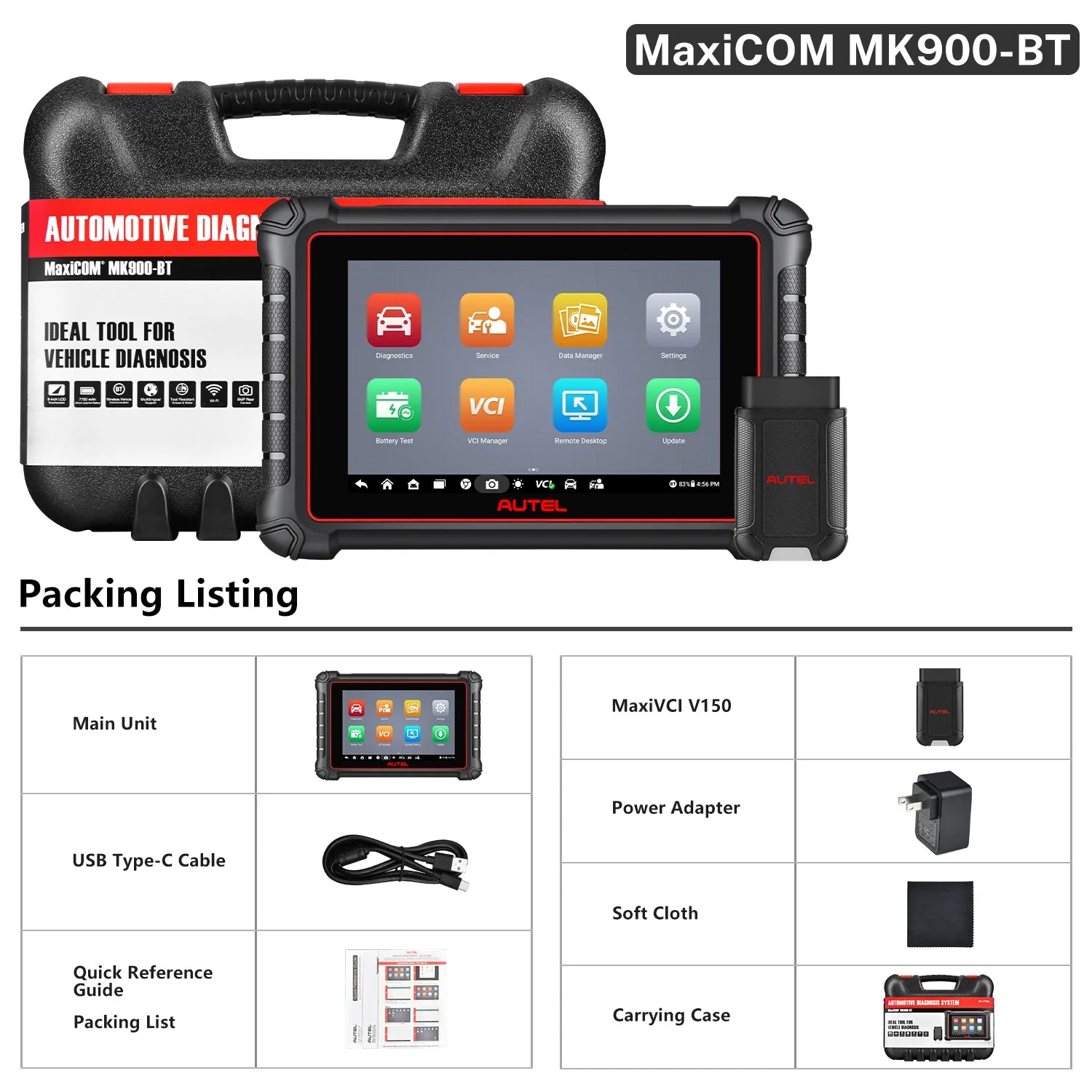 Autel MaxiCOM MK900BT MK900-BT Automotive Full System Diagnostic Scanner with Android 11.0, Bi-Directional Control,DoIP/CAN FD, 40+ Services, Upgraded Ver. Of MK808BT/MK808BT PRO Scanner