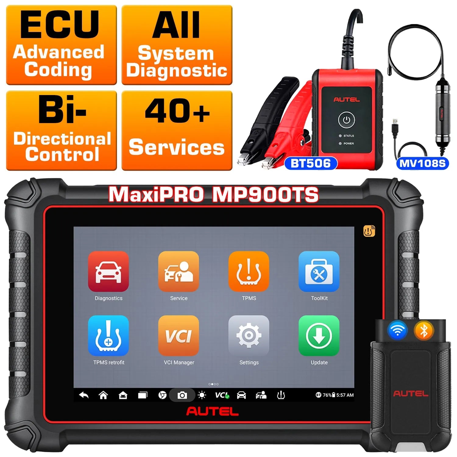 Autel MaxiPRO MP900TS Advanced TPMS Relearn Reset Programming Tool Diagnostic Scanner, 8'' Screen All System Diagnostic, Pre & Post Scan, DoIP CAN FD Protocols Supported, Upgraded Ver. Of MP808Z-TS/MP808TS