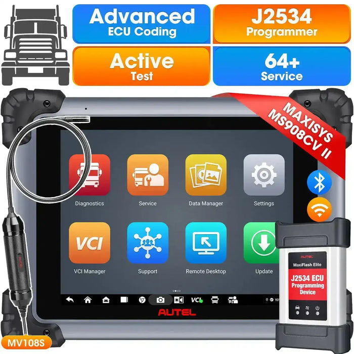 Autel Maxisys MS908CV II 2025 Heavy Duty Truck Scanner with J2534 ECU Programming, Diesel & Gasoline Scan Tool, Advanced ECU Coding, All System Diagnosis, Active Test, 64+ Service, Upgraded Ver. Of MS908CV