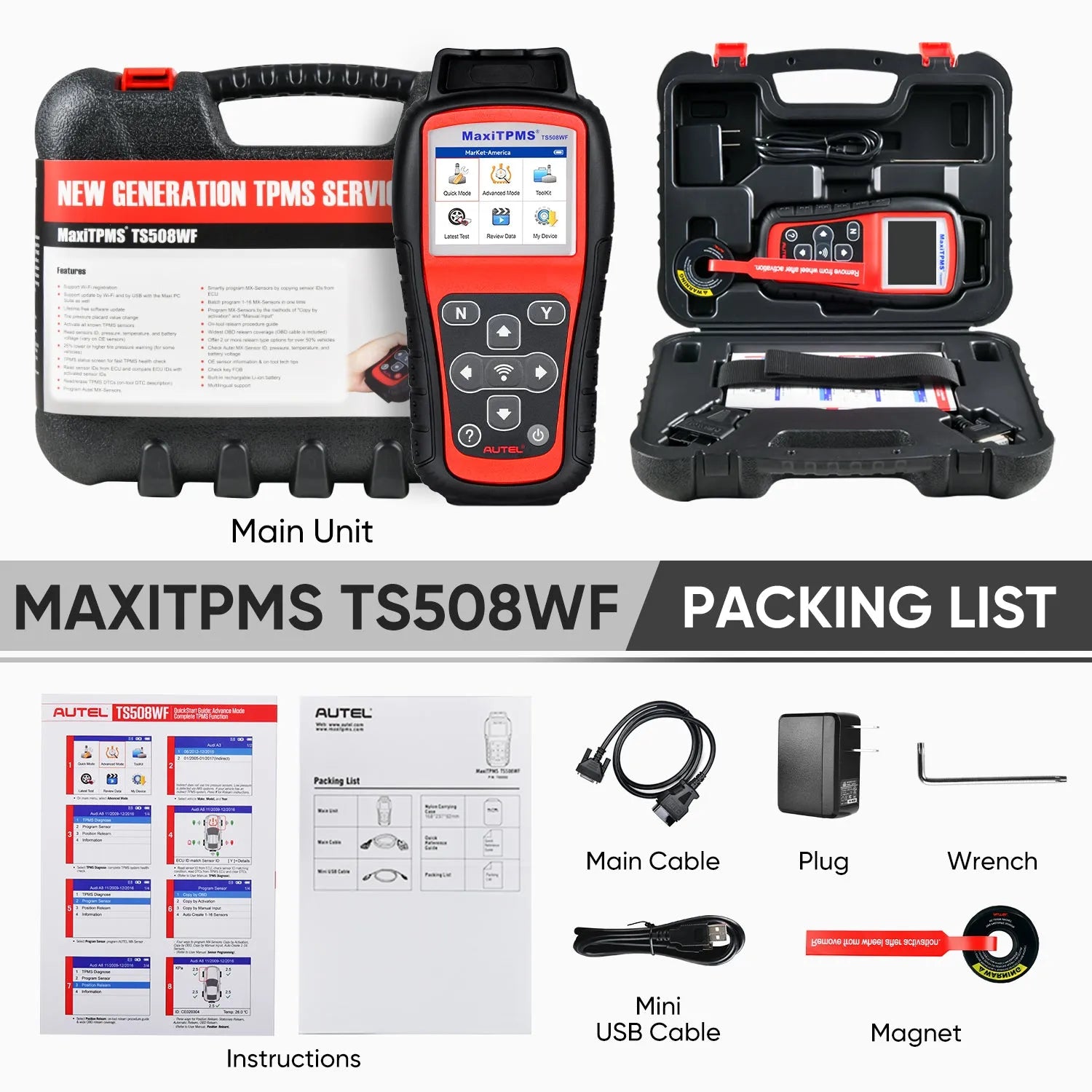 Autel MaxiTPMS TS508WF Advanced TPMS Service Tool With Wi-Fi Updates, Program MX-Sersors 315/433MHz, Relearn/Activate All Sensors