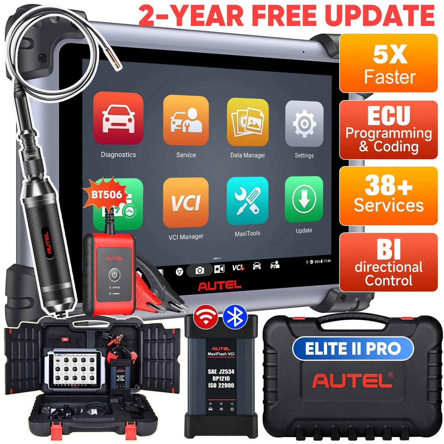 【2-Year Free Update】Autel Maxisys Elite II Pro Diagnostic Tool, ECU Programming&Coding,  Auto Scan 2.0, Full-System Dignostics, Bi-Directional Controls Scanner With MaxiFlash VCI, 38+ Services, Upgrade Of Maxisys Elite/Elite II/MS908 PRO