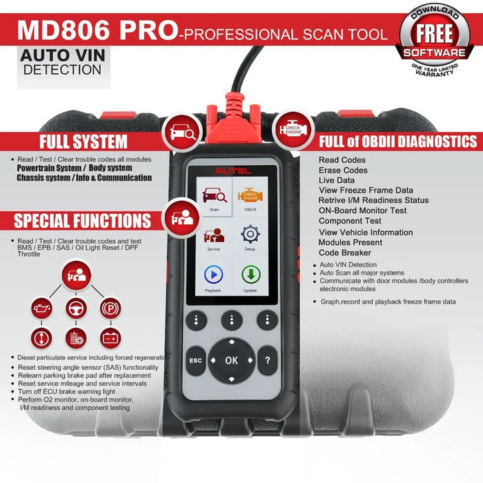 Autel MaxiDiag MD806 Pro OBD2 Scanner Full System Diagnostic Tool as Maxidiag MD808 Pro