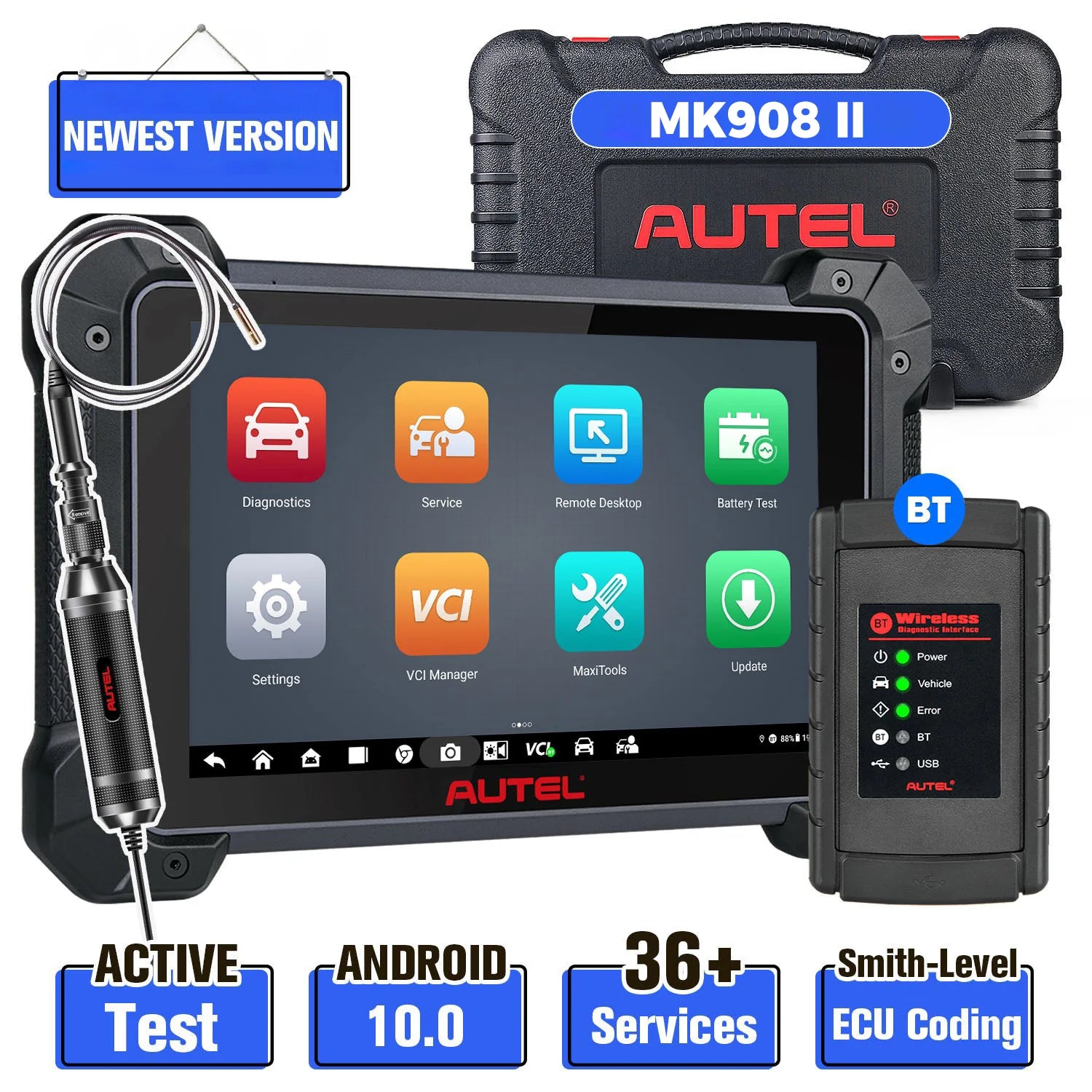 Autel MaxiCOM MK908 II 2025, OE-Level Full Systems Diagnostic Tool With Advanced ECU Coding, Support Bi-Directional Control, 36+ Maintenance Services, AutoScan 2.0, Upgraded Version of Autel MK908/MS908