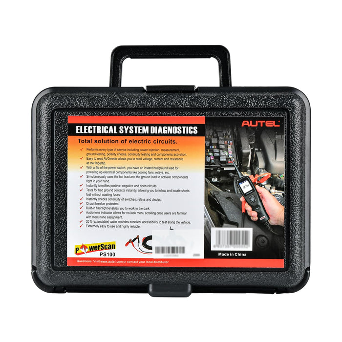 Autel PowerScan PS100 Circuit Tester-Black, Power Circuit Probe Tool, 12-24V Electrical Short Open Breaker Circuit Finder, AC/DC Current Resistance, Duty Cycle, & 20FT Extension Cord, for 99% Cars
