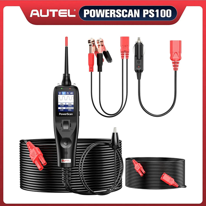 Autel PowerScan PS100 Circuit Tester-Black, Power Circuit Probe Tool, 12-24V Electrical Short Open Breaker Circuit Finder, AC/DC Current Resistance, Duty Cycle, & 20FT Extension Cord, for 99% Cars