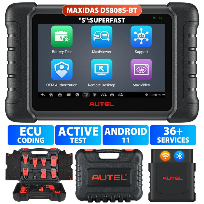 Autel MaxiDAS DS808S-BT KIT Full System Diagnostic Scanner with OBDII Adapters, Android 11, Bi-Directional Control, Advanced ECU Coding as MS906 Pro, Upgraded Ver. of DS808/MP808