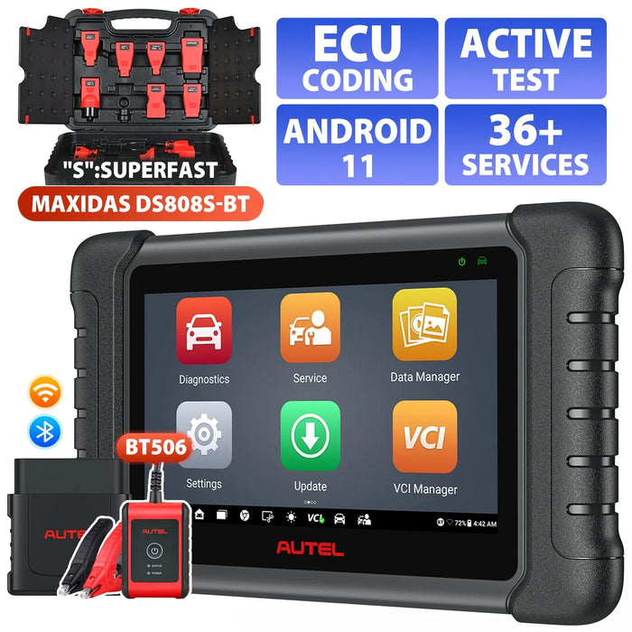 Autel MaxiDAS DS808S-BT KIT Full System Diagnostic Scanner with OBDII Adapters, Android 11, Bi-Directional Control, Advanced ECU Coding as MS906 Pro, Upgraded Ver. of DS808/MP808