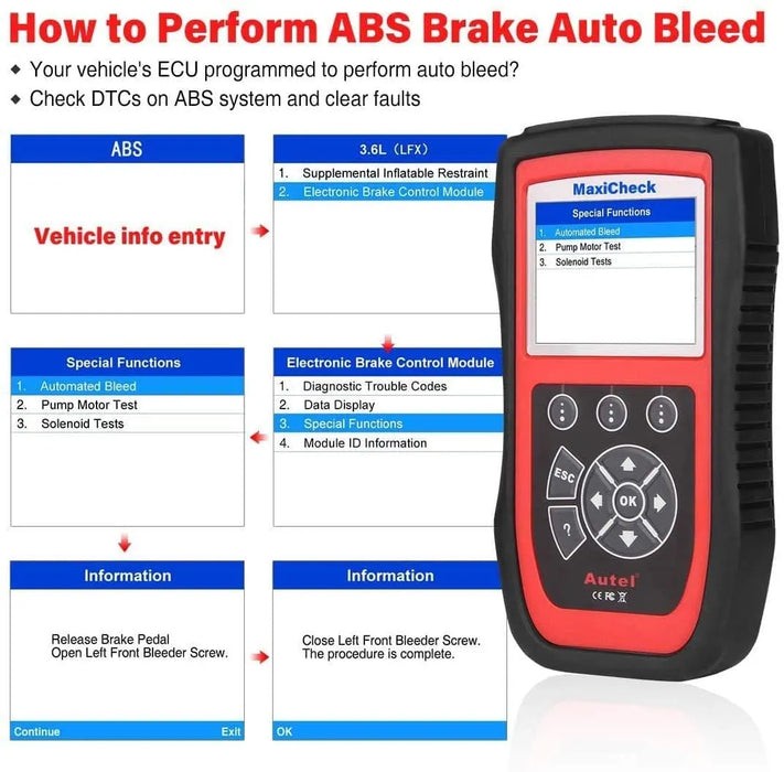Autel Maxicheck Pro for ABS Brake Auto Bleeding OBD2 Scan Tool with Airbag, EPB, SAS, BMS, Oil Reset Services for Specific Vehicles