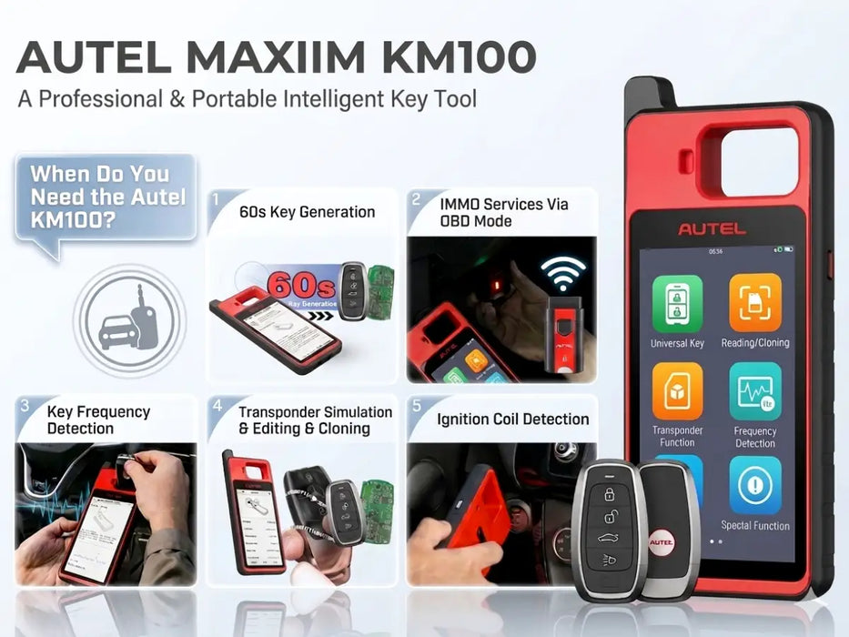 Autel MaxiIM KM100X Key Programmer for Car Key Programming, Key Addition and Lost Key Replacement Across 700+ Vehicle Models Including Toyota, Honda and Nissan