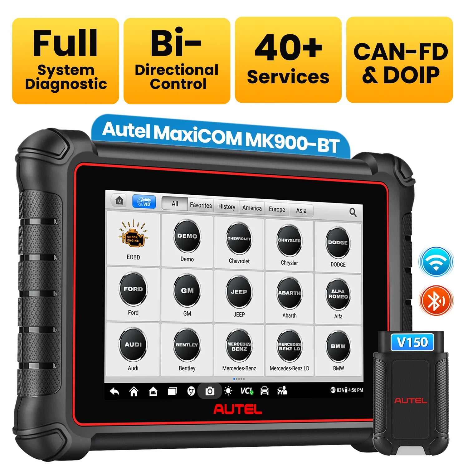 Autel MaxiCOM MK900BT MK900-BT Automotive Full System Diagnostic Scanner with Android 11.0, Bi-Directional Control,DoIP/CAN FD, 40+ Services, Upgraded Ver. Of MK808BT/MK808BT PRO Scanner