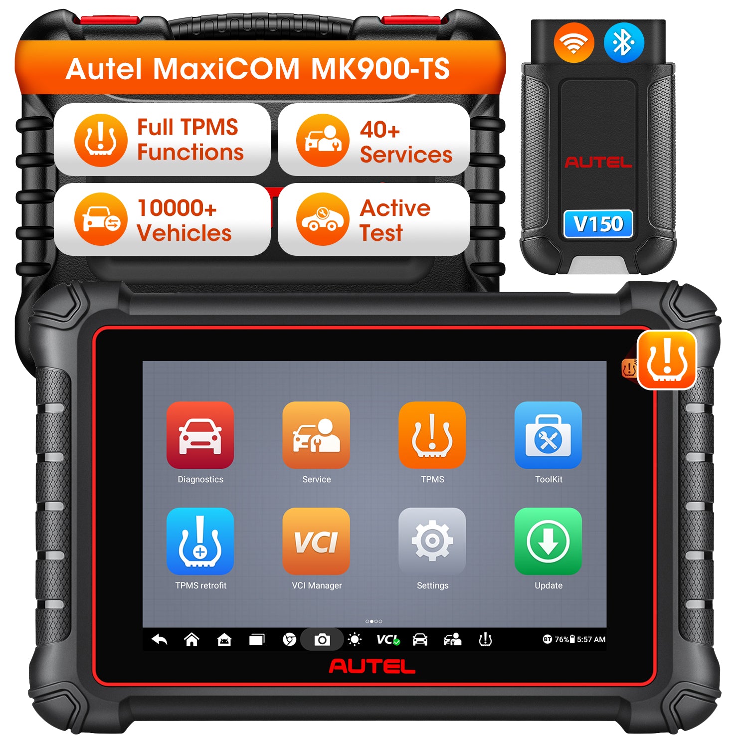 Autel MaxiCOM MK900TS Wireless TPMS Diagnostic Scanner with Android 11.0, Full TPMS Functions, All Systems Diagnostics, Bi-Directional Control, Support DoIP/CAN FD Protocols, 40+ Services, Upgraded of MK808TS