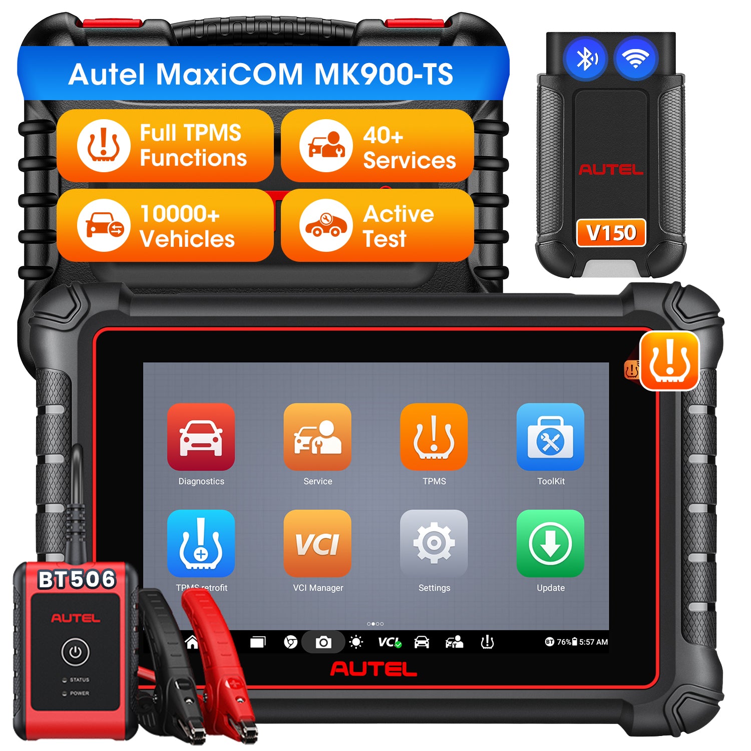 Autel MaxiCOM MK900TS Wireless TPMS Diagnostic Scanner with Android 11.0, Full TPMS Functions, All Systems Diagnostics, Bi-Directional Control, Support DoIP/CAN FD Protocols, 40+ Services, Upgraded of MK808TS