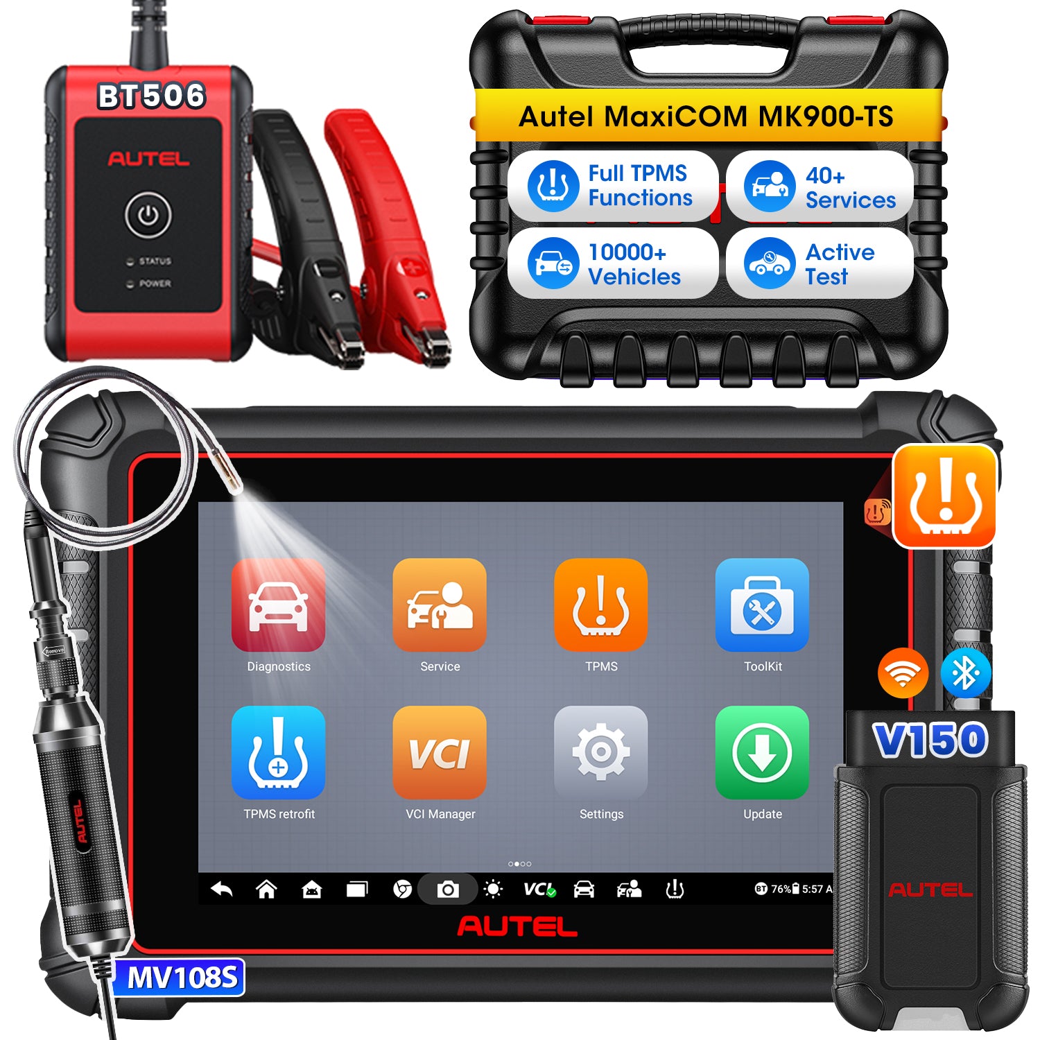 Autel MaxiCOM MK900TS Wireless TPMS Diagnostic Scanner with Android 11.0, Full TPMS Functions, All Systems Diagnostics, Bi-Directional Control, Support DoIP/CAN FD Protocols, 40+ Services, Upgraded of MK808TS