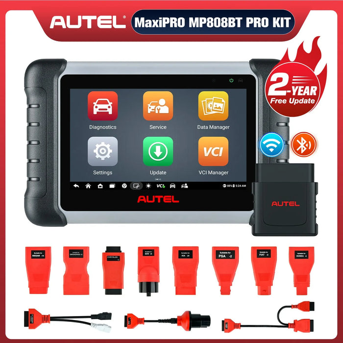 【2-Year Free Update】Autel MaxiPRO MP808BT PRO KIT Automotive Full System Diagnostic Scanner with OBD1 Adapters, Supports Wireless Connection, Bi-Directional Control, 36 + Services