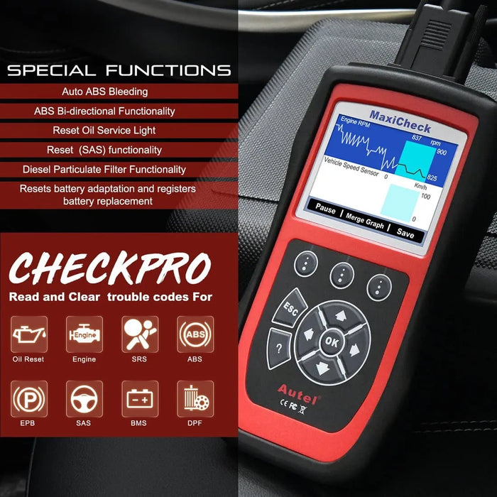 Autel Maxicheck Pro for ABS Brake Auto Bleeding OBD2 Scan Tool with Airbag, EPB, SAS, BMS, Oil Reset Services for Specific Vehicles