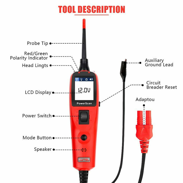 Autel PowerScan PS100 Automotive Power Probe Circuit Tester Diagnostic Electrical System Tool