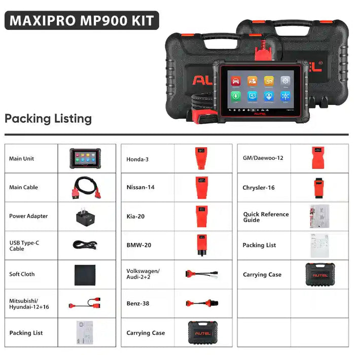 Autel MaxiPRO MP900 / MP900E KIT Automotive Diagnostic Scan Tool with OBDII Adapters, All System Diagnostic, 2025 Newest DoIP/CAN FD, ECU Coding 40+ Services, Active Test, Upgraded of MP808S KIT/MP808BT PRO KIT
